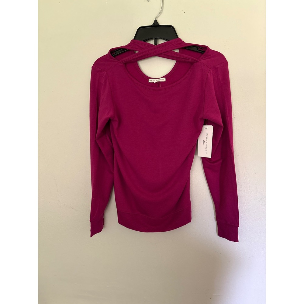 Threads 4 Thought Top  12 Magenta NWT Crisscross Neck Fleece Long Sleeve